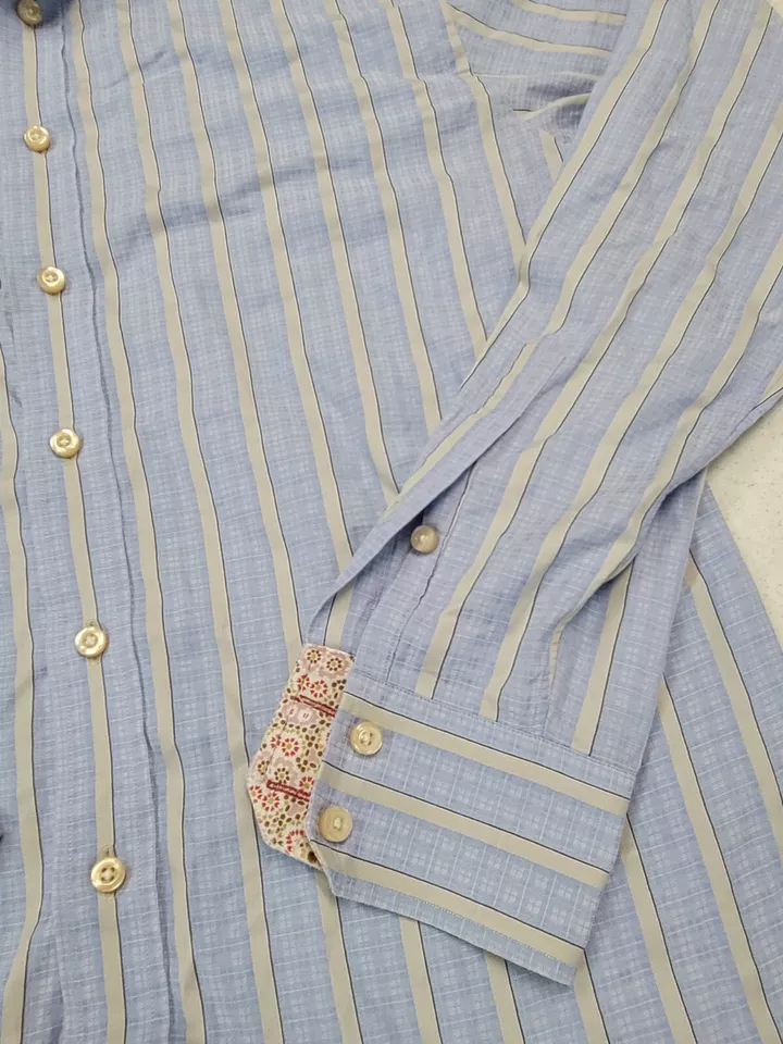 Rufus blue gray navy Stripe dress Shirt MEDIUM made in usa cotton - Image 3 of 4