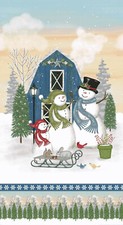 Chrismas Snowman Fabric Barn Snowmen Dream Snow Cotton Studio E 24" Panel