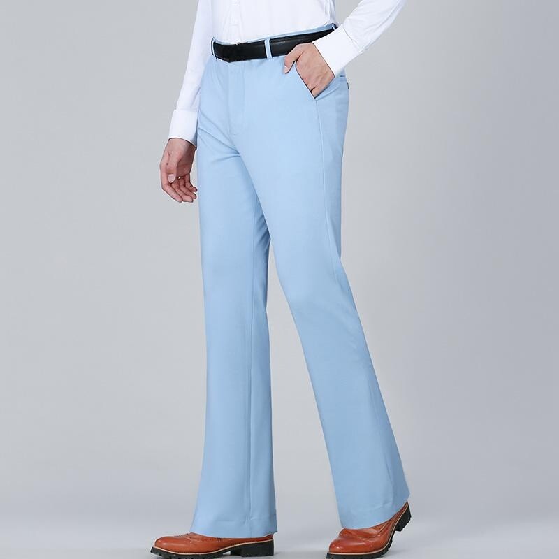 Men Slim Bell Bottom Flare Pants Retro 70s Stretch Dress Long