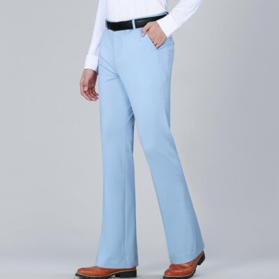 Men Slim Bell Bottom Flare Pants Retro 70s Stretch Dress Long