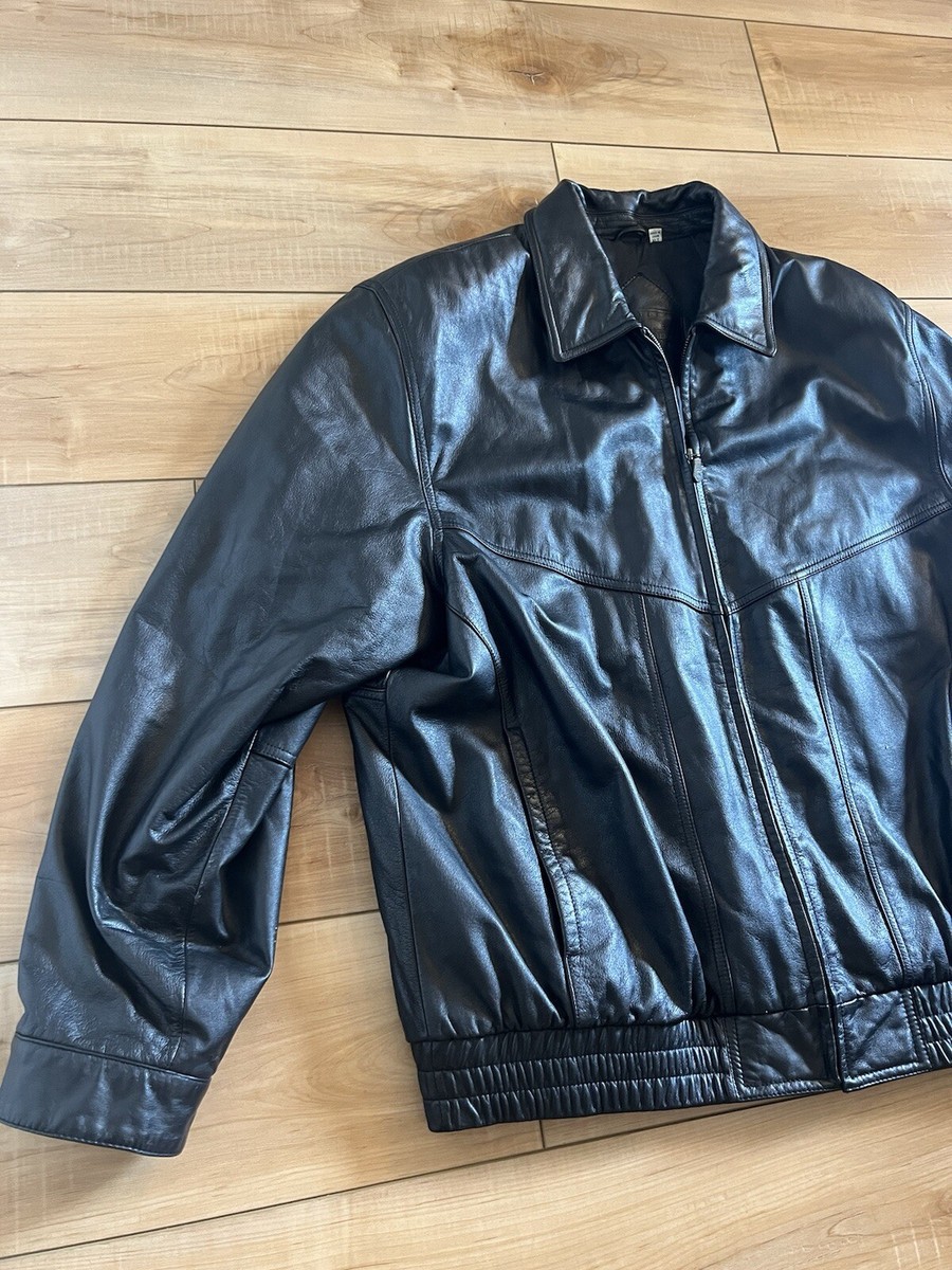 Roundtree & Yorke Mens Black Soft Leather Bomber Jacket Size XL