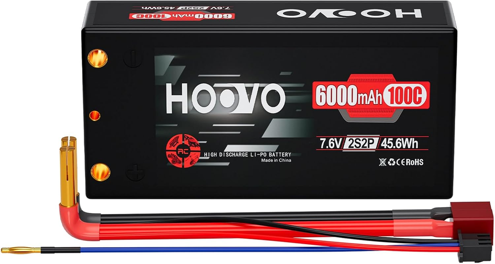 HOOVO 2S 100C 6000Mah 7.6V RC Shorty Lipo Battery High-Voltage Hard Case with De