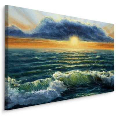 CANVAS Leinwand Bilder XXL Wandbilder Kunstdruck Meer Wellen Sonnenuntergang 648