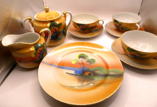 Japan Lustreware Handpainted Sunset Tea Set Porcelain 10 Pieces