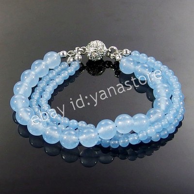 3 Reihen Natürlich 4mm 8mm Jade Edelstein Rund Perlen Armbänder 7.5'' Magnetisch