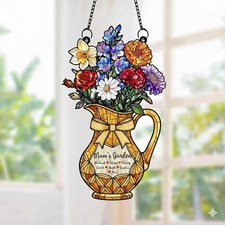 Personalized Mom  s Garden Acrylic Suncatcher, Custom Flower Pitcher Window Hangi