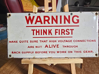 Original Enamel Electrical Warning Sign likely '50's / '60's