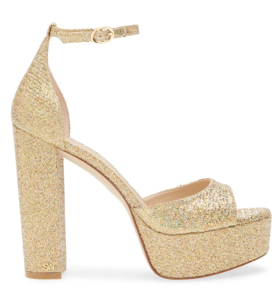 Stuart Weitzman Pamela Women's Glitter Platform Heels Sandals Gold Size 9.5 - Image 4 of 4