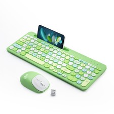 Multi-Device Bluetooth Keyboard Mouse Combo Rechargeable Phone Holder Green