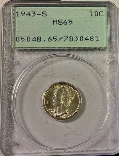 1943-S Mercury Dime PCGS MS65 OGH 10C OG Holder US 90% Silver