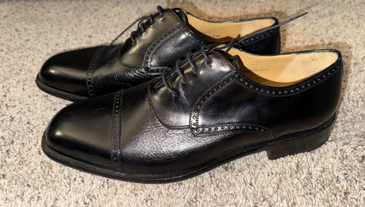 Mezlan Nicola Men Size 12 Black Leather Cap Toe Oxford Dress Shoes Made Spain Sz 12 Mezlan Nicola Mens Dress Shoes Black Pebbled Leather  main image 4