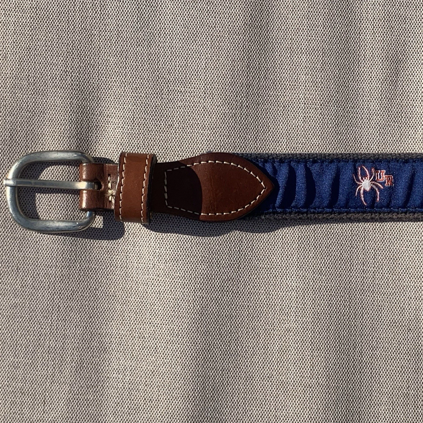 University of Richmond Spiders Blue Woven & Leather Belt  Brass Buckle  size 36