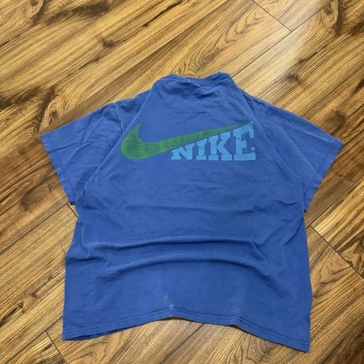 Vintage 90s Nike Blue T-Shirt With Back Spellout Graphic Medium