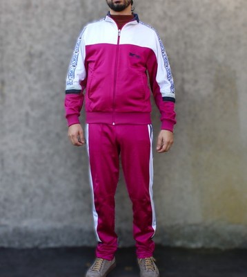 ASICS Vintage 80er/'90er Jahre Trainingsanzug Trainingsanzug Rosa Shocking und Weiß Gr. 48 