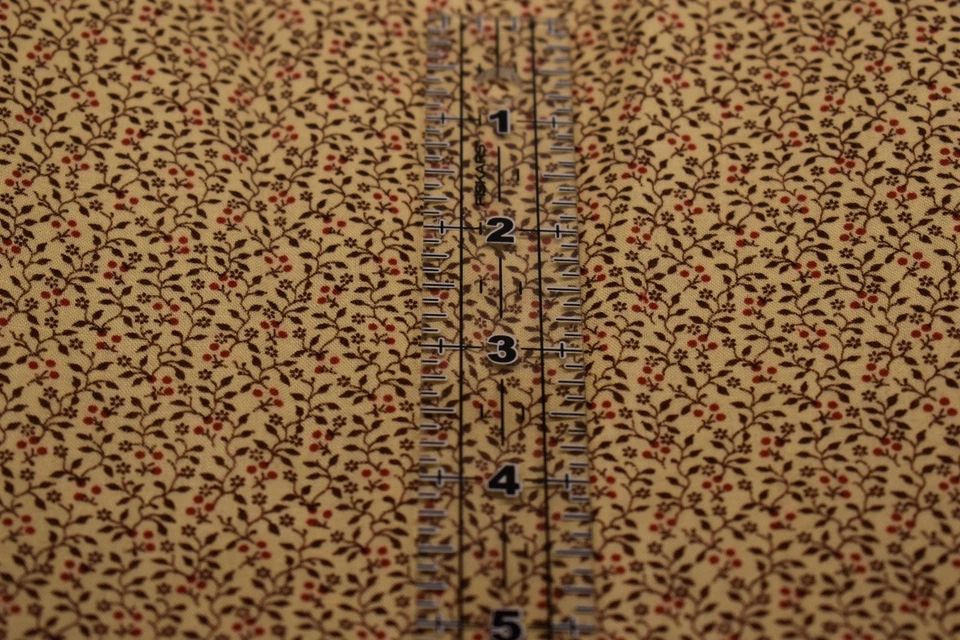 1 jarda x 44" tecido de algodão CONCORD FLORAL DELICADO pradaria calico videiras VERMELHO MARROM - Imagem 3 de 3