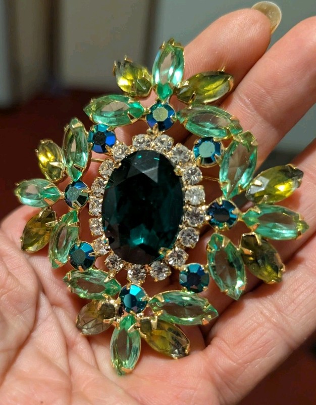 Shades Of Green large Maltese brooch New Listing 
