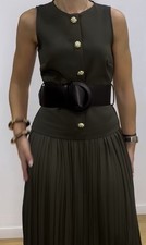 ZARA MIDI CONTRAST DRESS WITH BELTED KHAKI SIZE XS