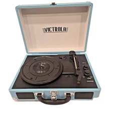 VICTROLA VSC-550BT RECORD PLAYER -POWDER BLUE,  NEEDS POWER PACK