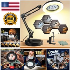 Hands-Free Black Magnifying Glass with 144 LEDs 5 Color Modes for Clarity