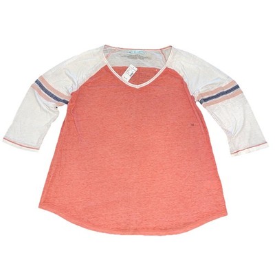 Maurices XL NWT Coral Colorblock Baseball Tee 3/4 Sleeve V-Neck MSRP $24