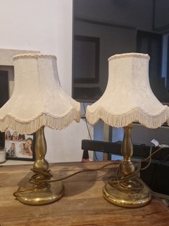 2x Vintage Brass Lamps Cream Shades