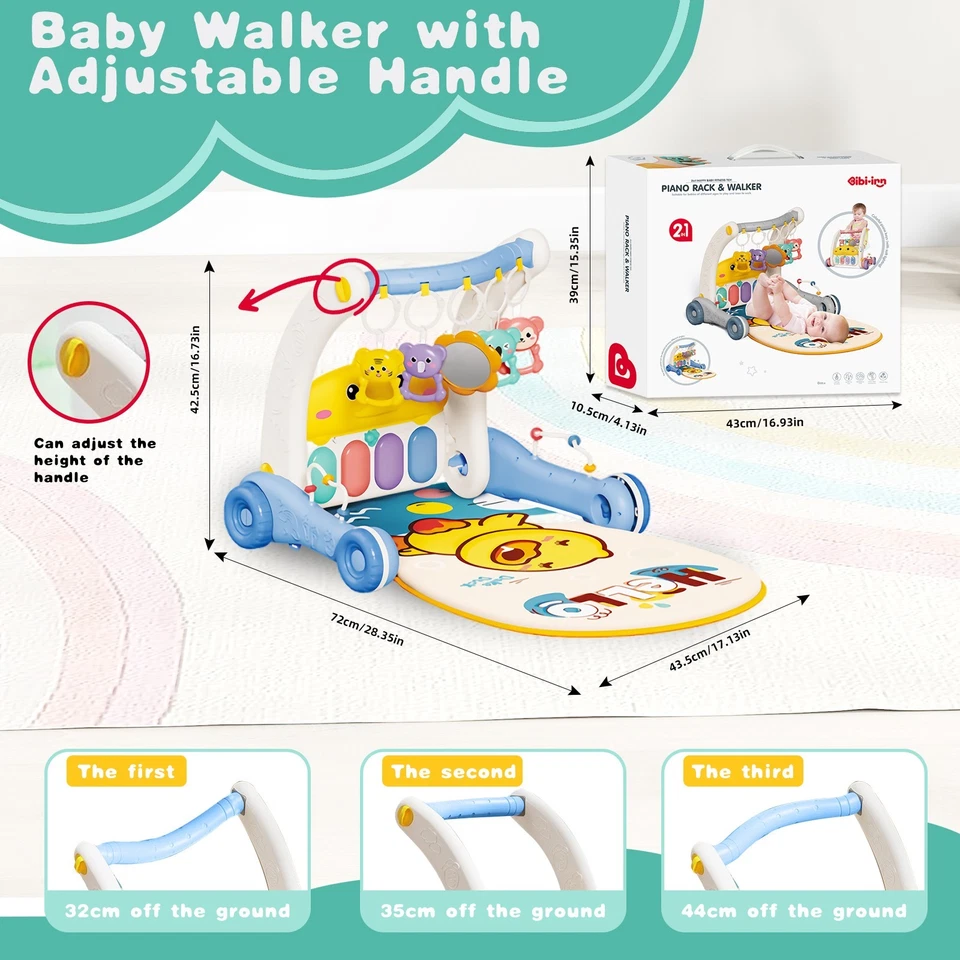 Игровой коврик 2 в 1 для детского тренажерного зала с ходьбой, краном, фортепиано, коврик для фитнеса 0-18 месяцев - Изображение 2 из 4