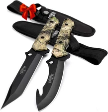 2-Piece Hunting Blade Set – Full Tang Fixed Edge & Gut Hook Outdoor Field Tools 
