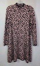 ANN TAYLOR Sweater Dress Sz M Pink Brown Leopard Mock Neck Barbie Girlie Sexy