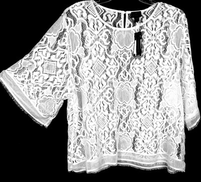3X WORTHINGTON ALL OVER OPEN-WORK WHITE LACE FRINGE UNLINED KEYHOLE TOP NEW