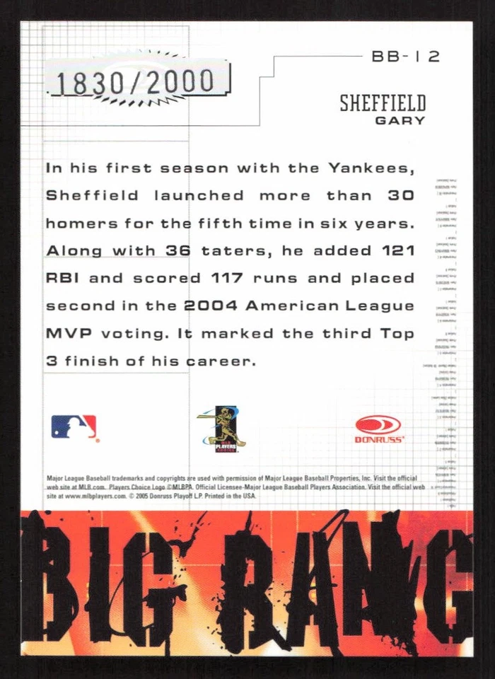 2005 Donruss Leather & Lumber Gary Sheffield Big Bang #/2000 #BB-12 Card - Image 2 of 2