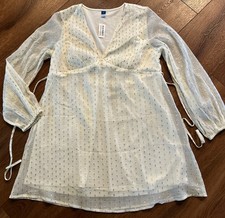 Old Navy Women's Medium Smocked Mini Dress Long Sleeve Ivory / Gold accents 