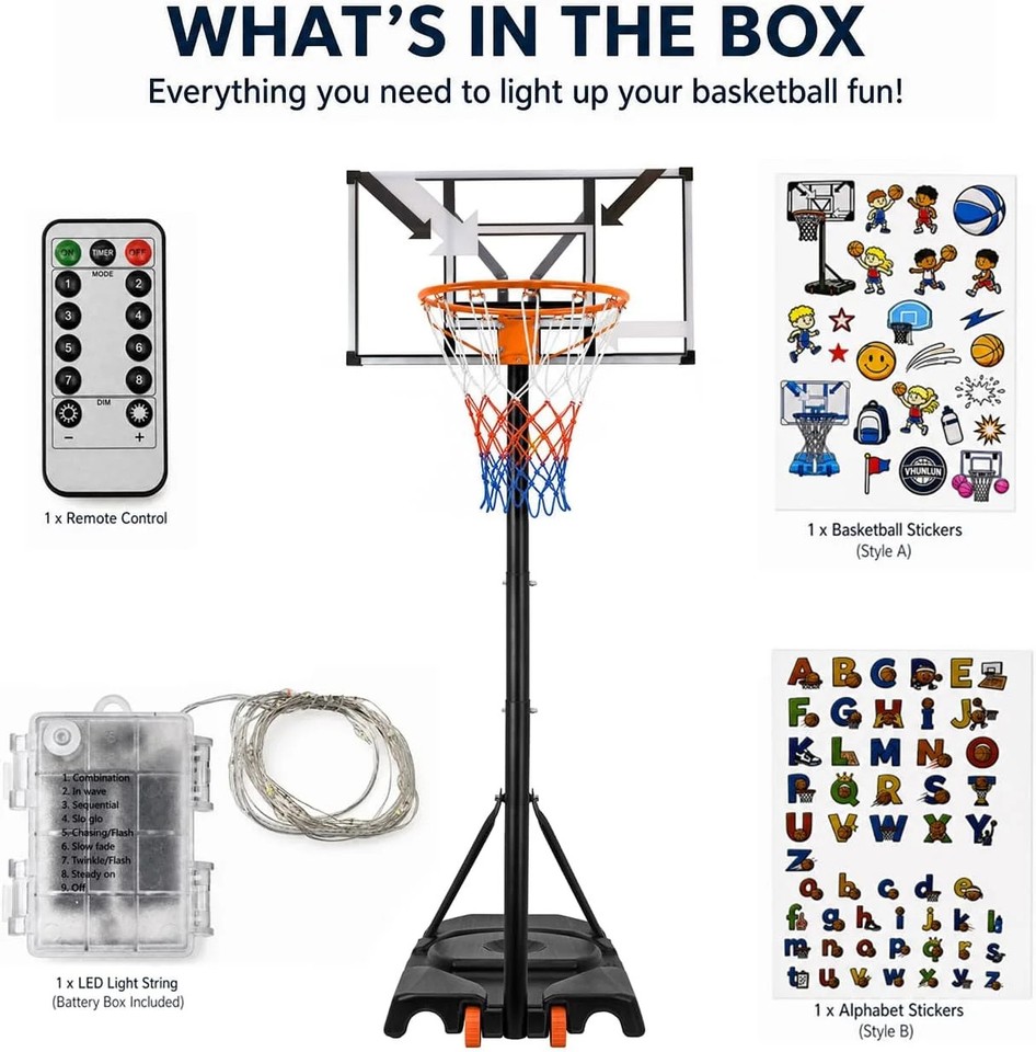Kids Basketball Hoop Outdoor, 5-7ft Stepless Adjustable Height ...
