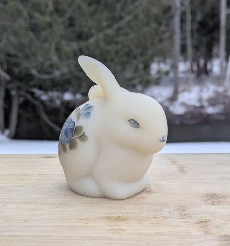 Fenton Art Glass Cameo Satin Sitting Bunny Figurine - Hand Painted & Signed