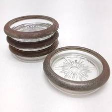 Vintage Glass and Metal Coasters Candle Holder Starburst Pattern Set Of 4