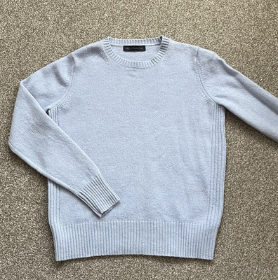 M&S UK 14 Petit Pullover Wollmischung hellblau Rundhals Langarm Strick klassisch 