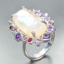 Jewelry gem Natural Moonstone Ring 925 Sterling Silver Size 8 /R459449