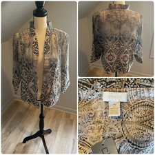 New Chico  s Forbidden Flyaway Freeda Jacket Size 2 Large Gray Multi Linen Blend
