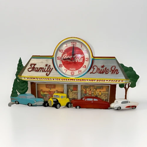 Vintage Coca-Cola Family Drive-In Diner Clock Made in the USA 1988 By Burwood