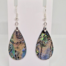Abalone Shell Teardrop 925 Silver Hook Earrings 6cm Drop E195