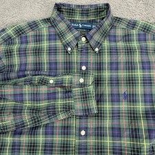 Ralph Lauren Button Down Shirt Mens XL Green Plaid Classic Fit Long Sleeve
