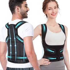 Adjustable Double Strap Posture Corrector Brace Back Support Black S/M/L