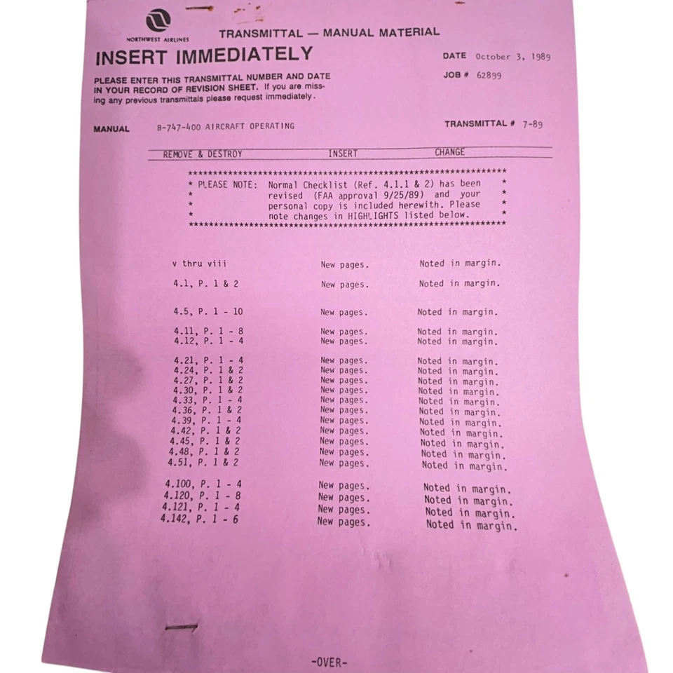 Lote de 13 Insertar Literatura de Franquicia de Negocios de Aerolíneas del Noroeste Inmediatamente Foto 2 de 4