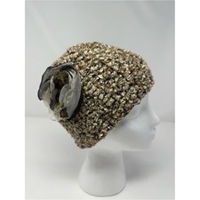 Y2K Chunky Knit Beanie Rosette Applique Metal...