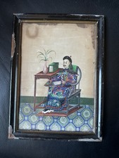 Antique Chinese Reverse Glass Painting – Qing/Republic Period Mandarin Portrait 