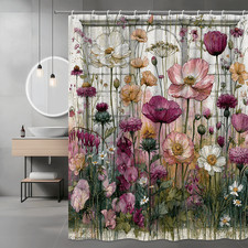 Floral Garden Art Shower Curtain Pink White Wildflowers