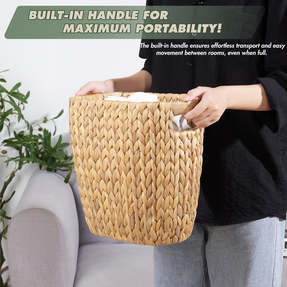 3.5 Gallons Wicker Trash Can, Wicker Rattan Bathroom Trash Can with ...