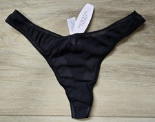 NWT Vintage Y2K Victoria's Secret Black Sheer Nylon Mesh Thong String Panties S