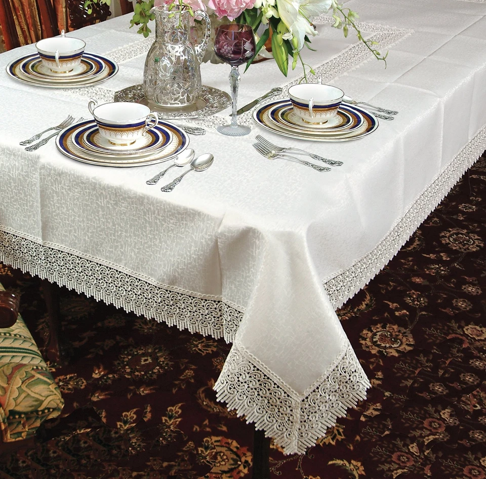 Lace Tablecloth White 70"x105" Rectangle Oblong Dining Decor - Image 2 of 2