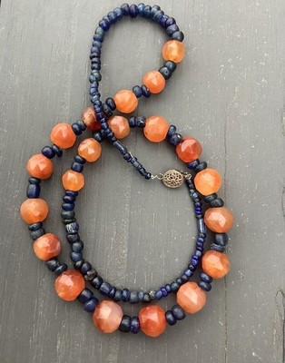 Ancient Roman Egypt Ptolemaic Carnelian Agate and Glass Bead Necklace Pema Raka