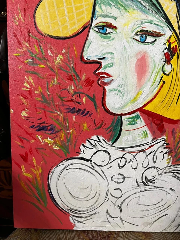 PABLO PICASSO - Increíble pintura al óleo - Lienzo hecho a mano - firmado - Con etiquetas Foto 4 de 4